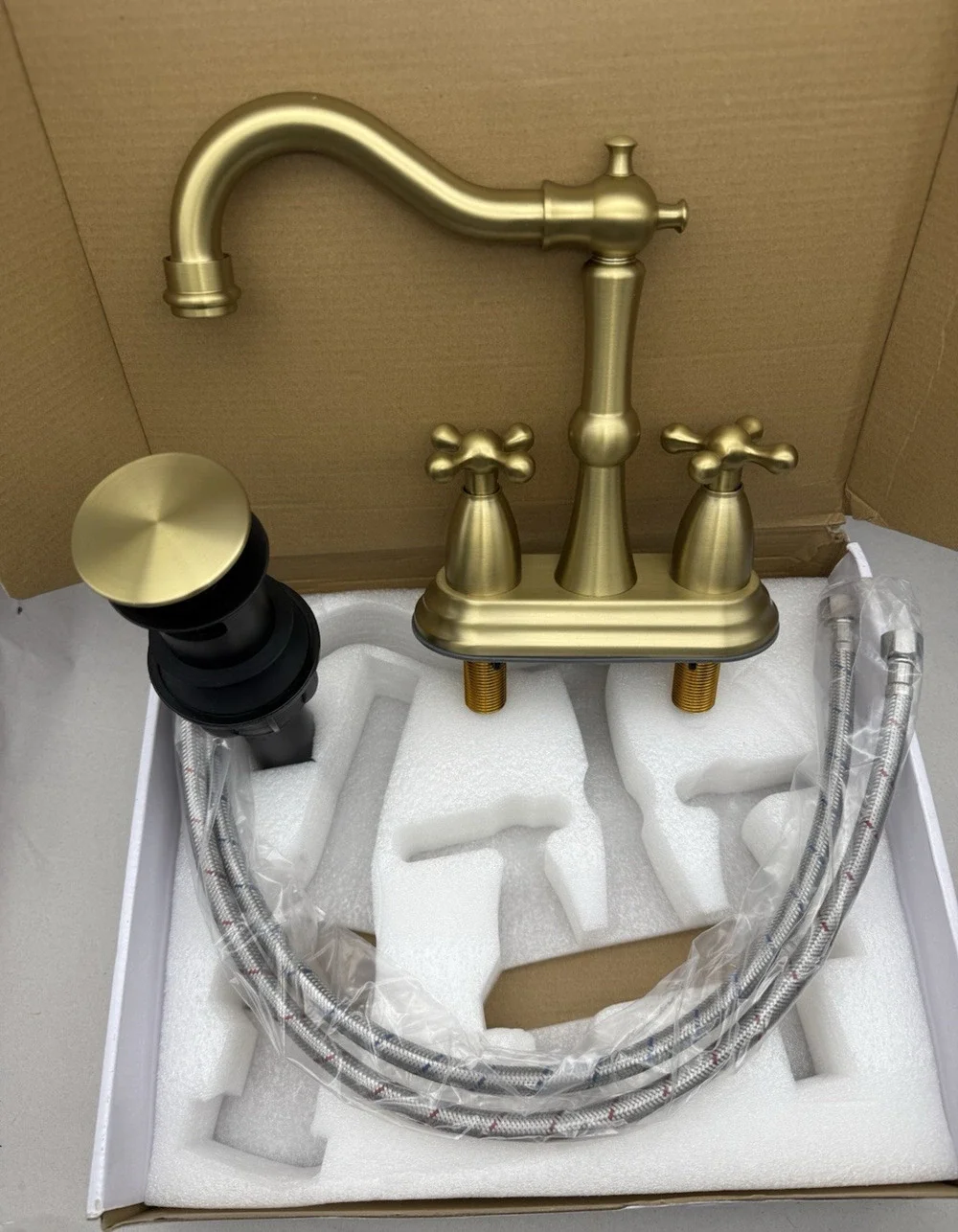 Cross Handles Centerset Bathroom Faucet For Sink 3 Hole w/Overflow Pop Up Drain